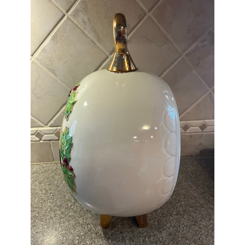 Vintage 70s Large Christmas Diorama Holly Gold Ornament Mold Ceramic Tabletop - Picture 5 of 7